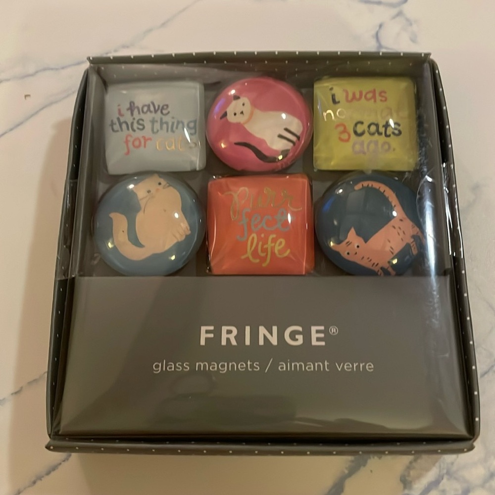 Fridge Domed Glass Magnet FRINGE 6 Piece Set CAT  magnets. New in box